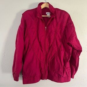 Vintage Retro Pink Bomber Jacket with Elastic Cuffs and Standing Collar 80s